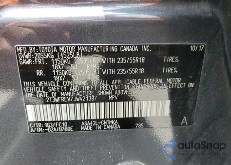 2018 Toyota Rav4 Adventure z USA, uszkodzony, nr VIN 2T3WFREV7JW421387